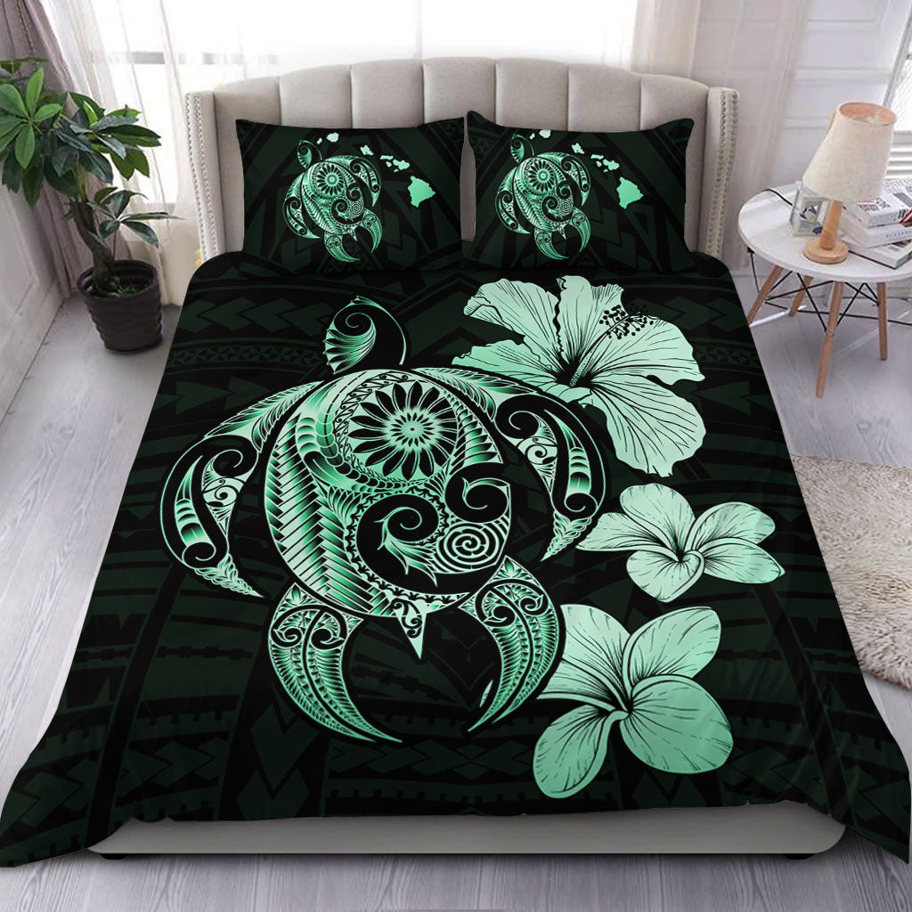 Hawaii Bedding Set Hibiscus Plumeria Mix Polynesian Turtle