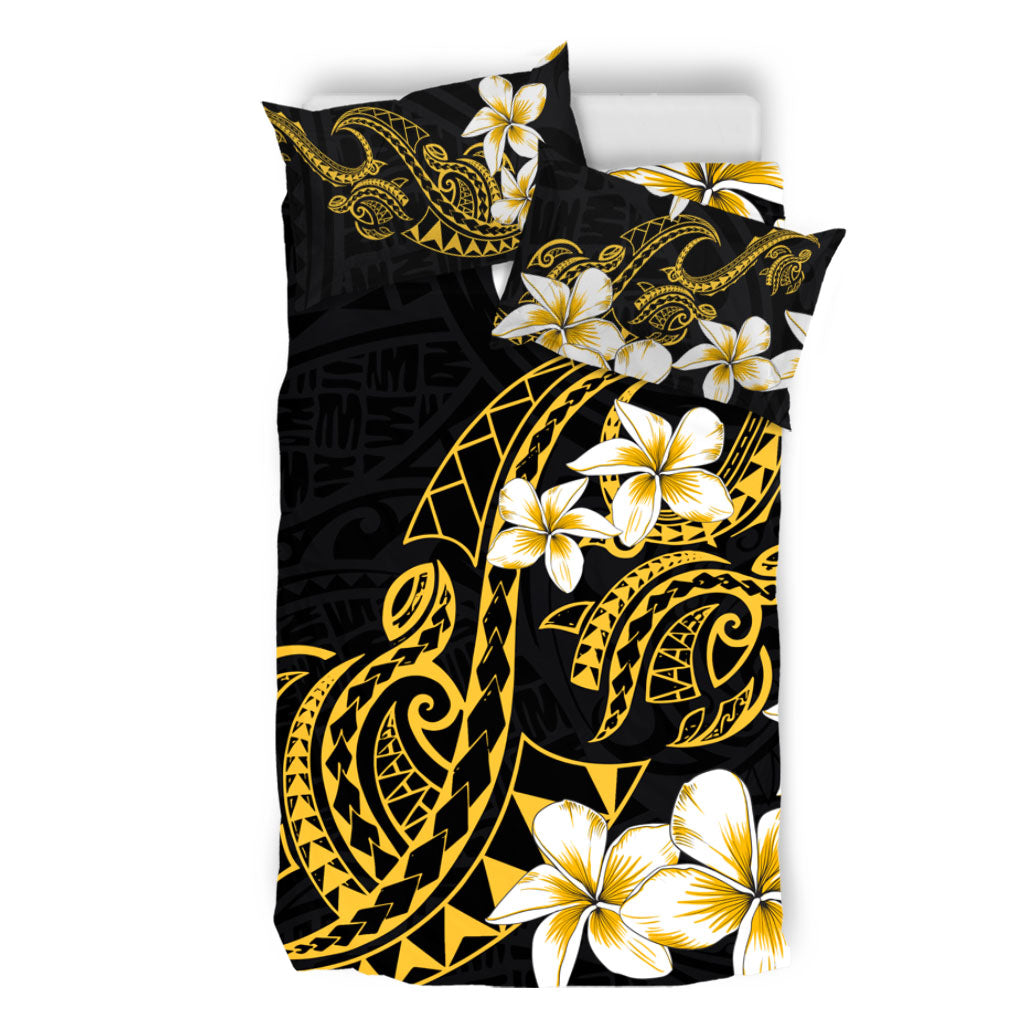 Hawaii Bedding Set Polynesian Tribal Tattoo Plumeria Flower