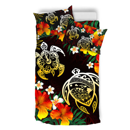 Hawaii Bedding Set Polynesian Tribal Floral Turtle
