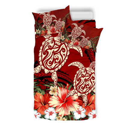 Hawaii Bedding Set Polynesia Turtle Drawing Tropical Flower