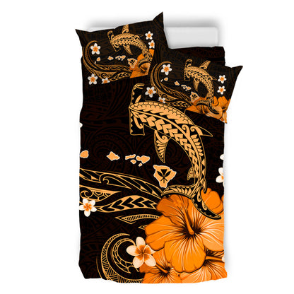 Hawaii Bedding Set Kanaka Map And Shark Tribal Tattoo