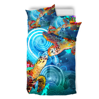 Hawaii Bedding Set Turtle Kiss Ocean Galaxy