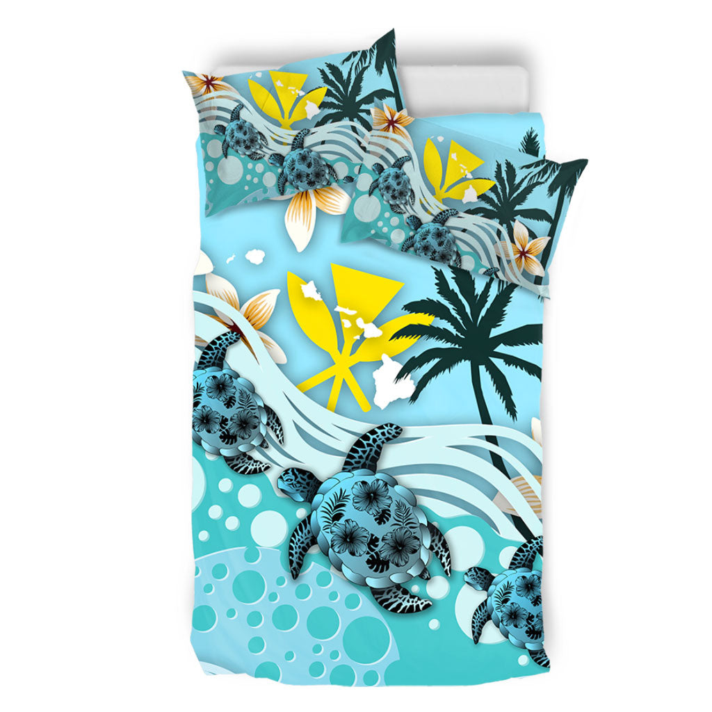 Hawaii Bedding Set Kanaka Maoli Turte Blue Hibiscus