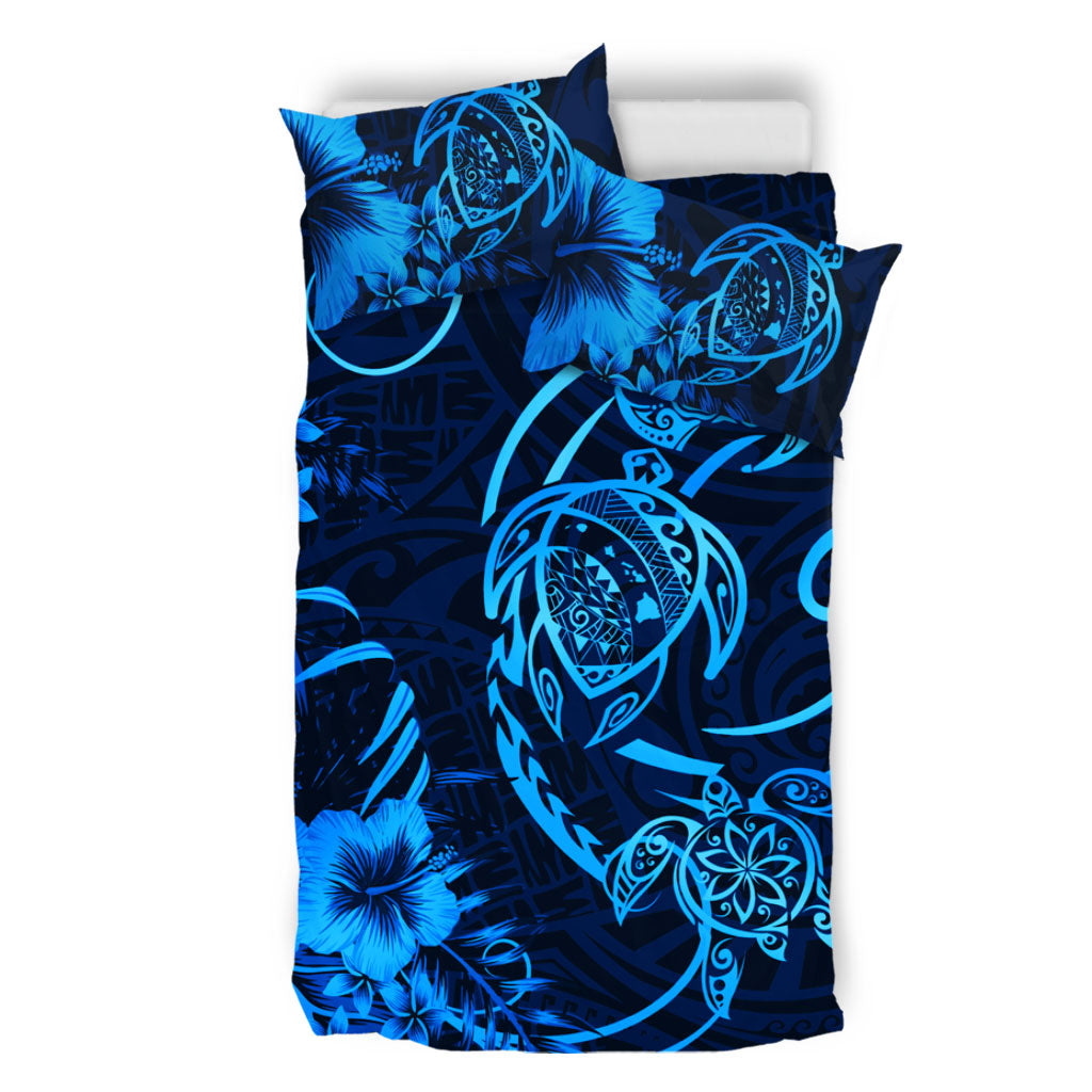 Hawaii Bedding Set Hibiscus Flower And Map On The Back Turtle