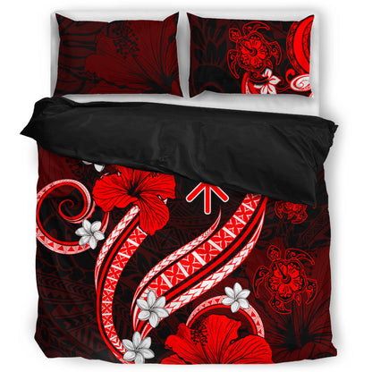 Hawaii Bedding Set Kanaka Maoli Hibiscus Turtle Ocean Pacific Red Style