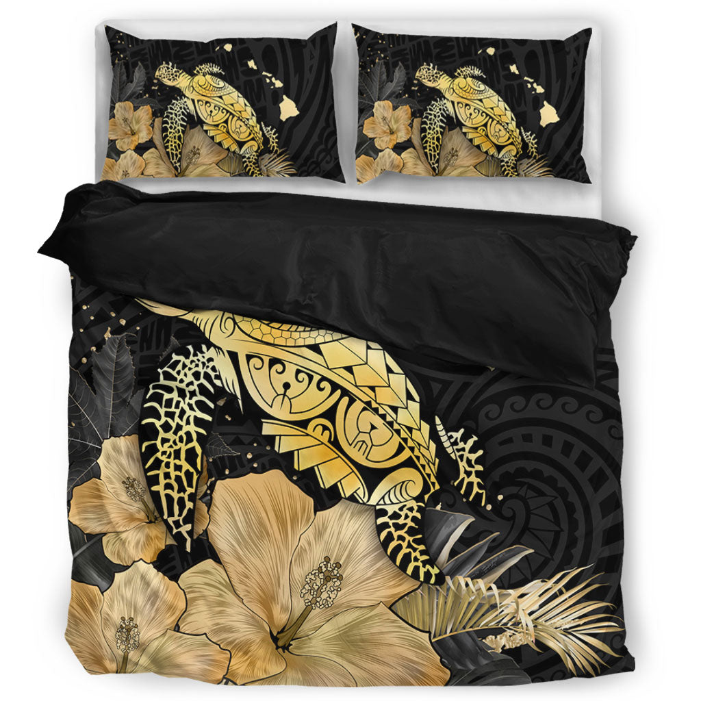 Hawaii Bedding Set Turtle Hibiscus Gold