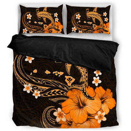Hawaii Bedding Set Kanaka Map And Shark Tribal Tattoo