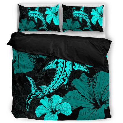 Hawaii Bedding Set Hammerhead Shark Hibiscus Flower