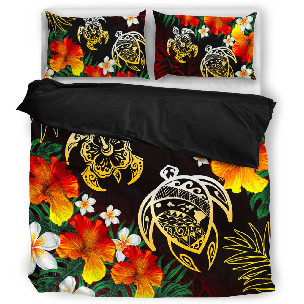 Hawaii Bedding Set Polynesian Tribal Floral Turtle