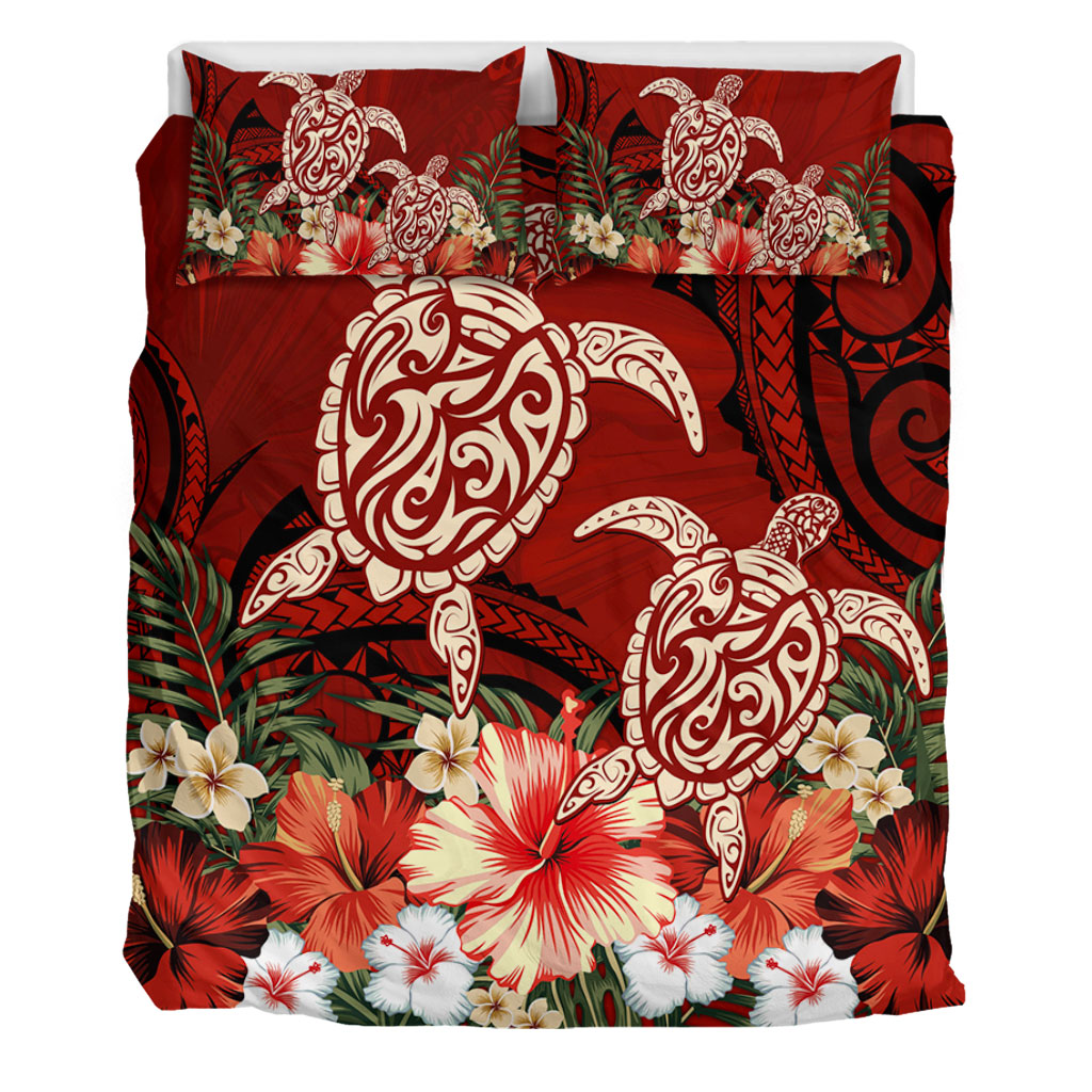 Hawaii Bedding Set Polynesia Turtle Drawing Tropical Flower
