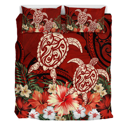 Hawaii Bedding Set Polynesia Turtle Drawing Tropical Flower