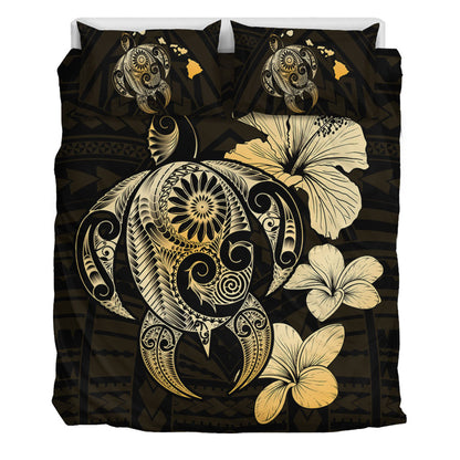Hawaii Bedding Set Hibiscus Plumeria Mix Polynesian Turtle