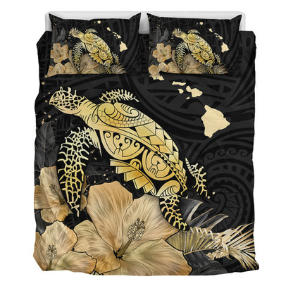 Hawaii Bedding Set Turtle Hibiscus Gold