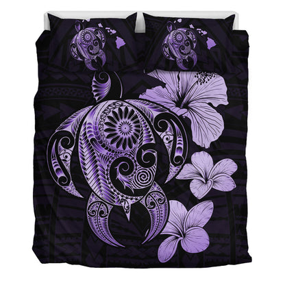 Hawaii Bedding Set Hibiscus Plumeria Mix Polynesian Turtle