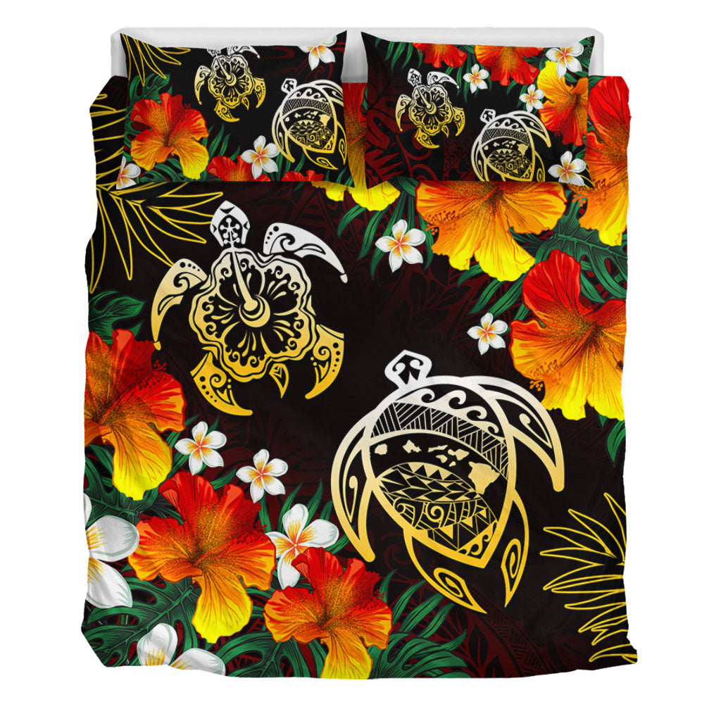 Hawaii Bedding Set Polynesian Tribal Floral Turtle