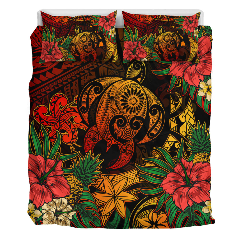 Hawaii Bedding Set Tribal Polynesia Sea Turtle Design Pacific Dream