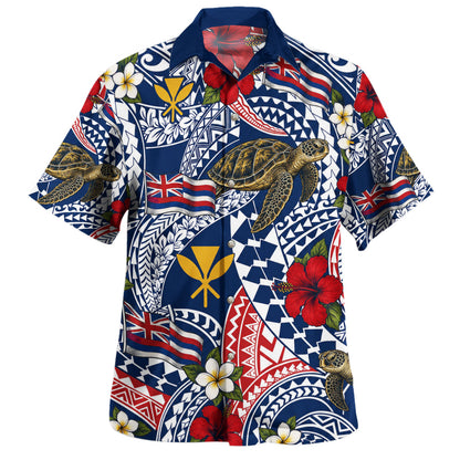 Hawaii Hawaiian Shirt Honu Sea Turtle Hibiscus Polynesian Pattern