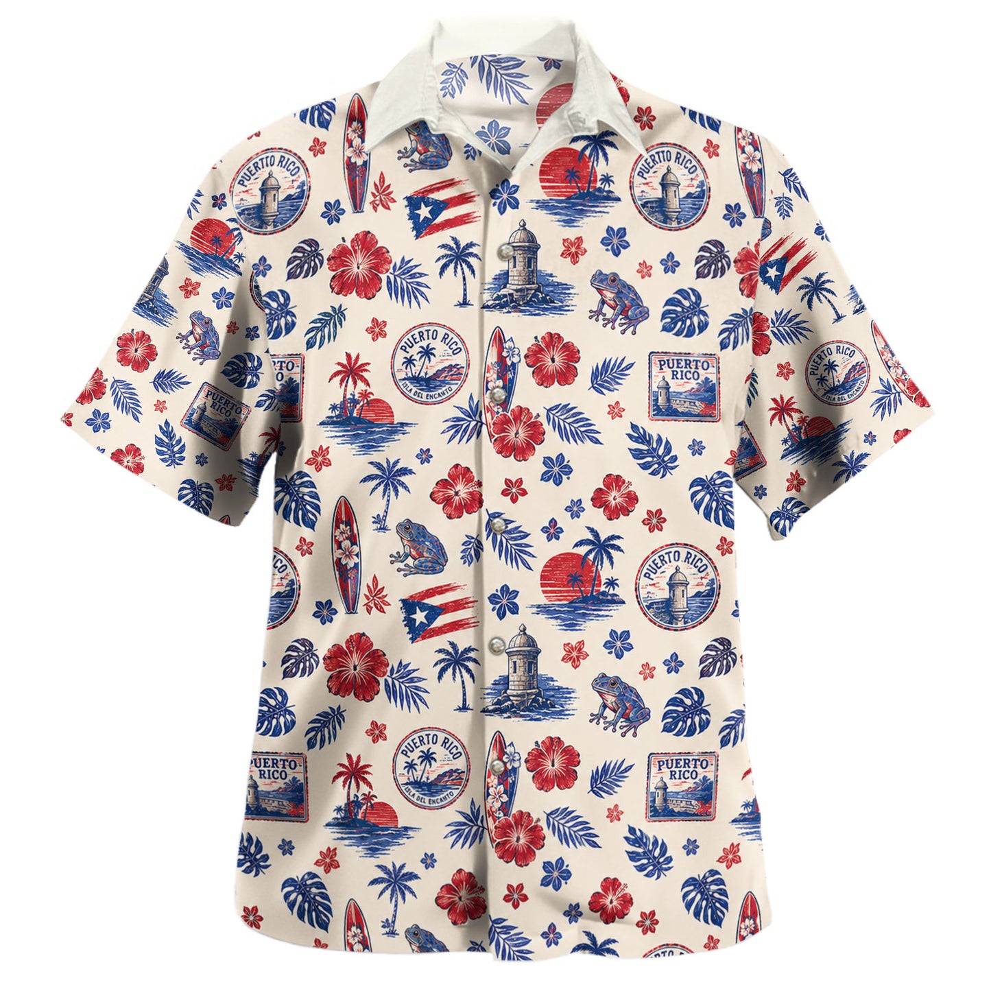 Puerto Rico Hawaiian Shirt Coqui Surf Vintage Island Icons