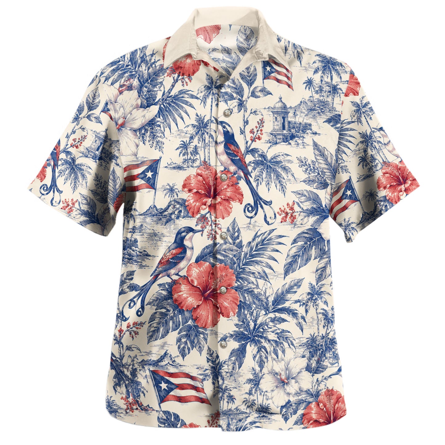 Puerto Rico Hawaiian Shirt Hibiscus San Juan Tropical Toile