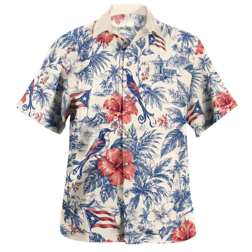 Puerto Rico Hawaiian Shirt Hibiscus San Juan Tropical Toile