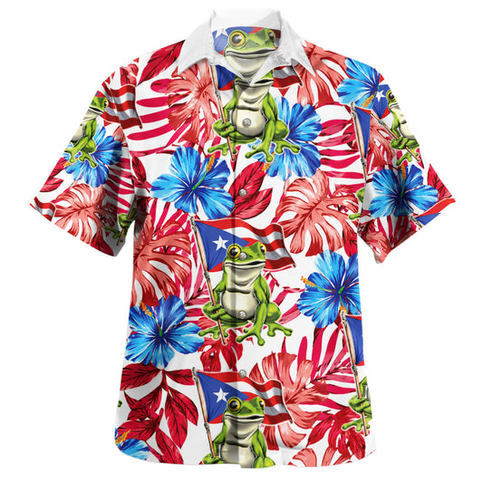 Puerto Rico Hawaiian Shirt Coqui Flag Hibiscus Carnival Style