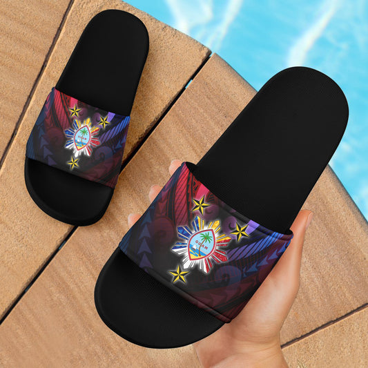Philippines Filipinos Guam Seal With Philippines Sun And Stars Slide Sandals