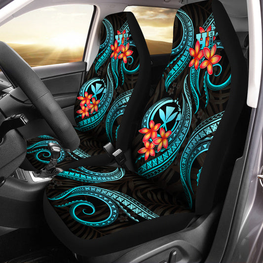 Polynesian Hawaii Car Seat Covers - Turquoise Plumeria