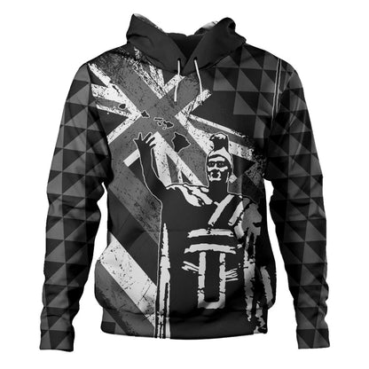 Hawaii Hoodie King Kamehameha Flag Tribal Pride Black White