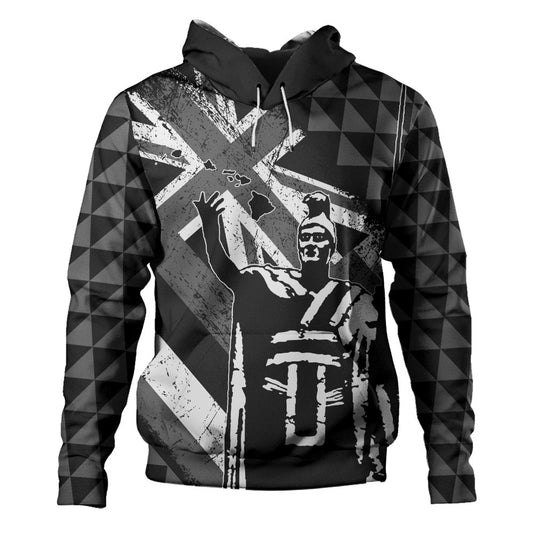 Hawaii Hoodie King Kamehameha Flag Tribal Pride Black White