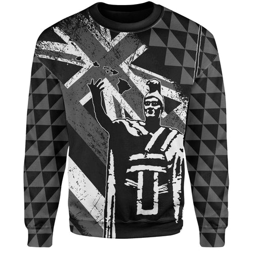 Hawaii Sweatshirt King Kamehameha Flag Tribal Pride Black White