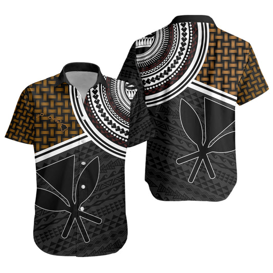 Hawaii Short Sleeve Shirt Kanaka Maoli Lauhala Pattern Tribal Polyneisan Vintage Style