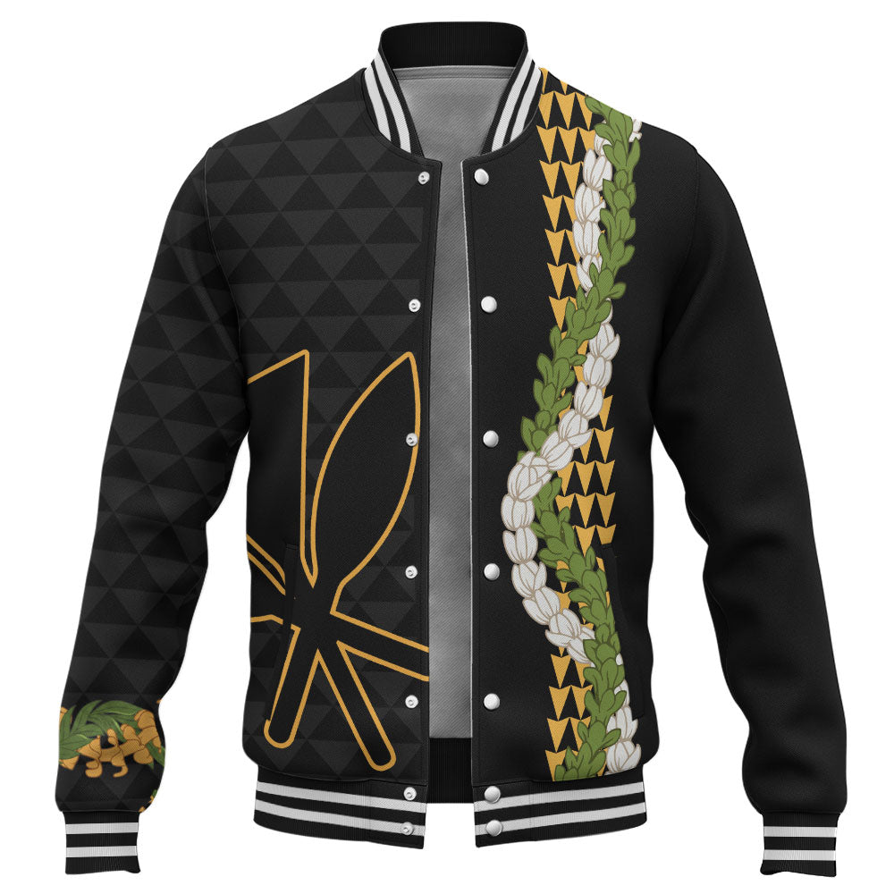 Hawaii Baseball Jacket Kanaka Maoli Puakenikeni Maile Flower Lei