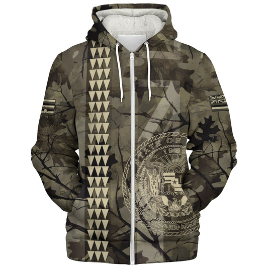 Hawaii Sherpa Hoodie Tribal Kakau Camouflage Green