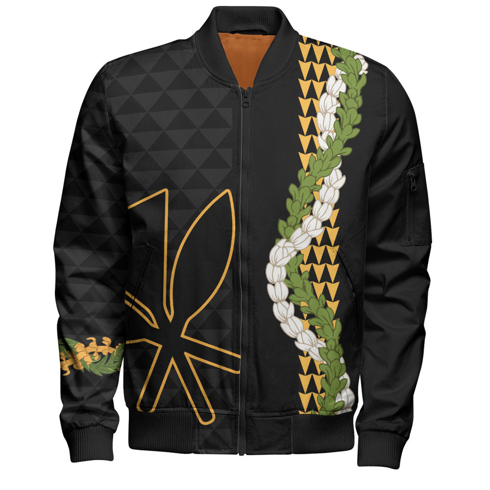 Hawaii Bomber Jacket Kanaka Maoli Puakenikeni Maile Flower Lei
