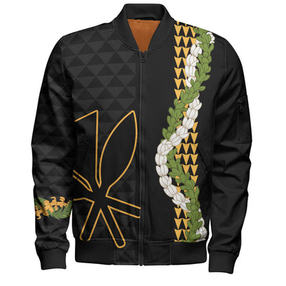 Hawaii Bomber Jacket Kanaka Maoli Puakenikeni Maile Flower Lei