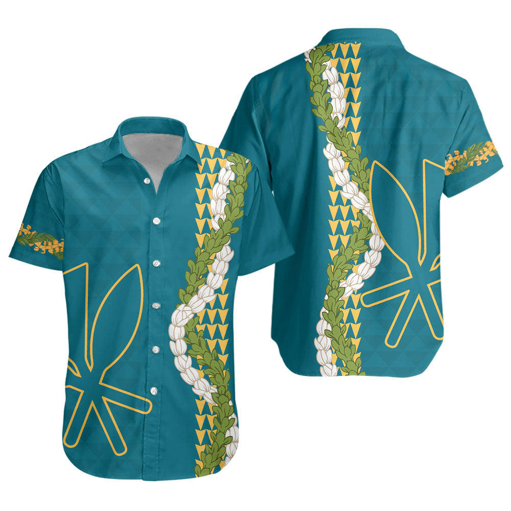 Hawaii Short Sleeve Shirt Kanaka Maoli Puakenikeni Maile Flower Lei