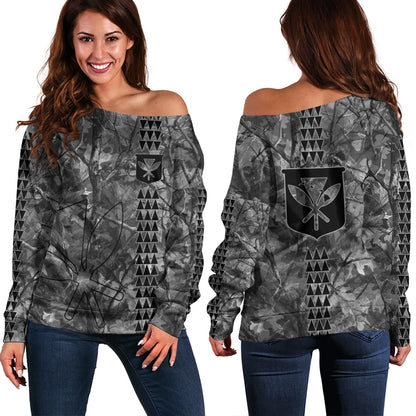 Hawaii Off Shoulder Sweatshirt Woodland Kanaka Camo Style