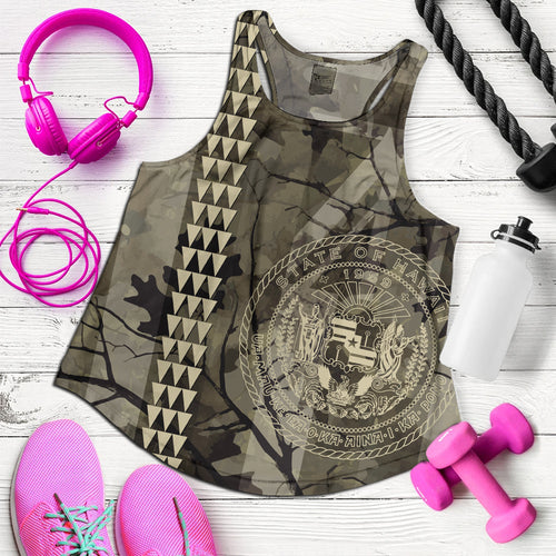 Hawaii Women Tank Tribal Kakau Camouflage Green