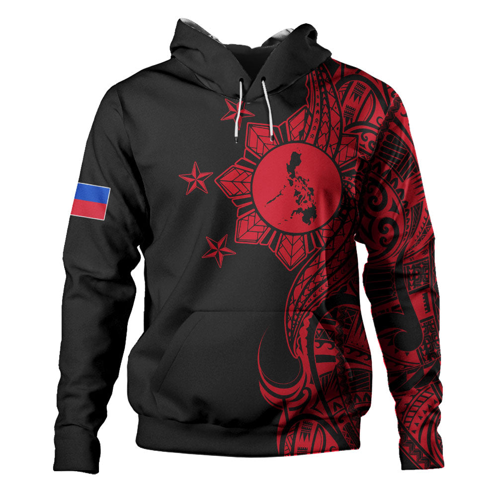 Philippines Filipinos Hoodie Flag Sun Map Tribal Fusion Style