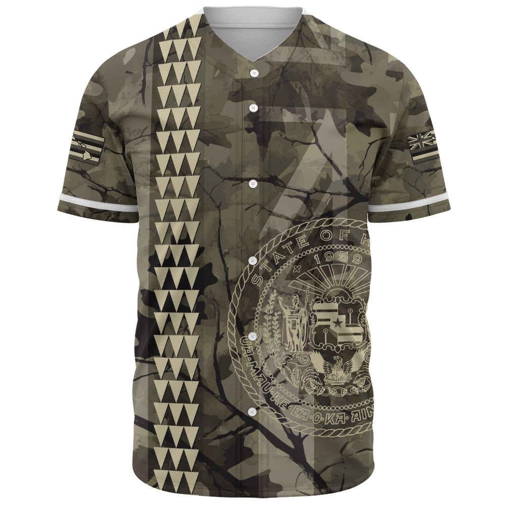 Hawaii Baseball Shirt Tribal Kakau Camouflage Green