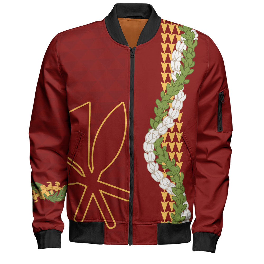 Hawaii Bomber Jacket Kanaka Maoli Puakenikeni Maile Flower Lei