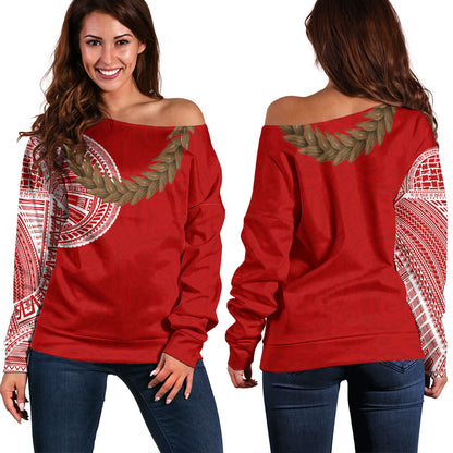 Samoa Off Shoulder Sweatshirt Tattoo Roman Reigns With Ula Fala Style Brown