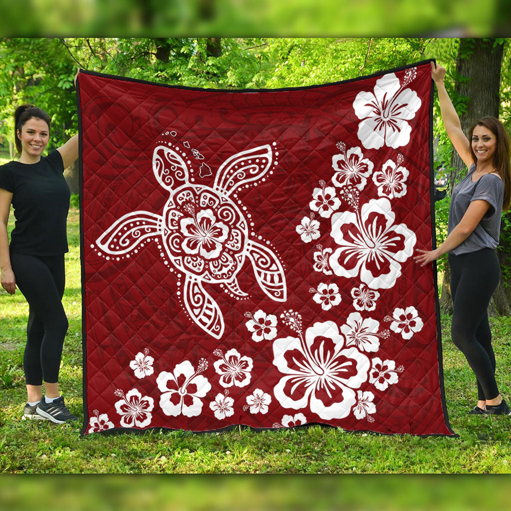 Hawaii Premium Quilt Tribal Hibiscus Flower Graphic Turtle Tatoo