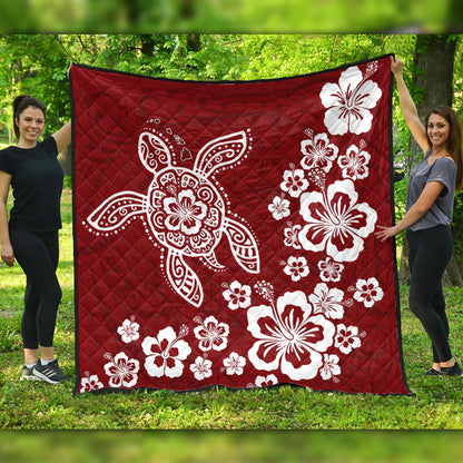 Hawaii Premium Quilt Tribal Hibiscus Flower Graphic Turtle Tatoo