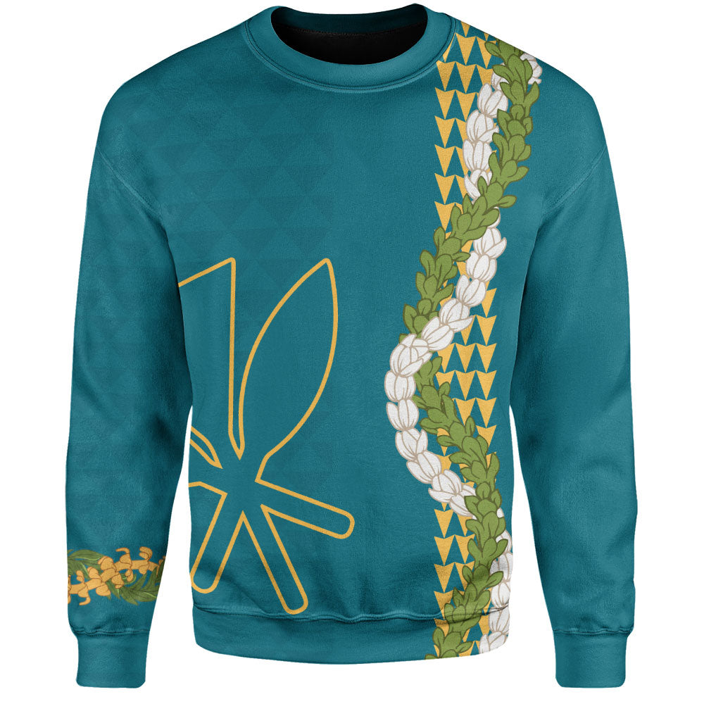 Hawaii Sweatshirt Kanaka Maoli Puakenikeni Maile Flower Lei