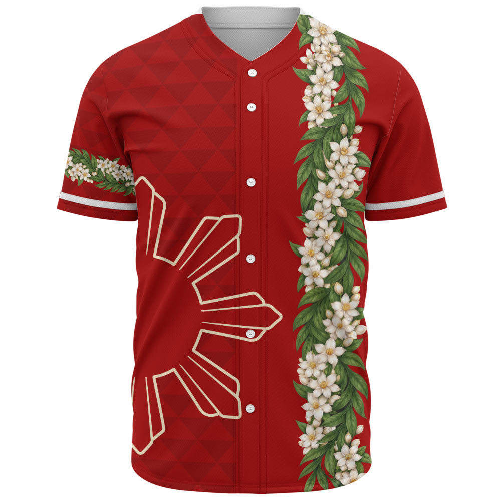 Philippines Filipinos Baseball Shirt Sampaguita Flower Sun Pattern Island Style