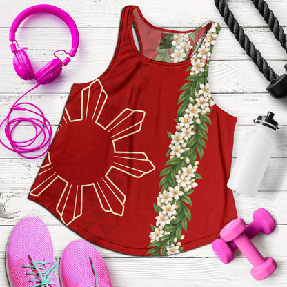 Philippines Filipinos Women Tank Sampaguita Flower Sun Pattern Island Style