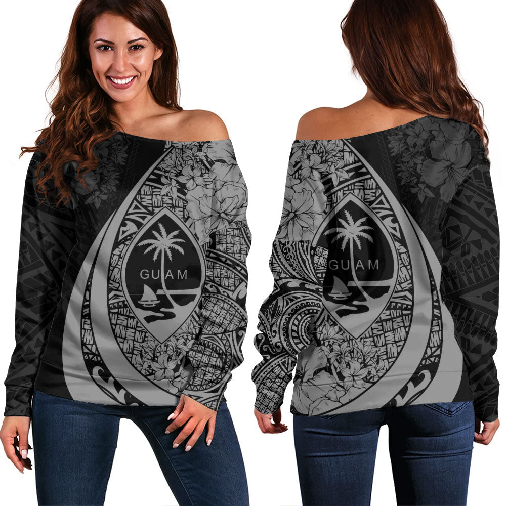 Guam Off Shoulder Sweatshirt Custom Hibiscus Flower Symbols Style