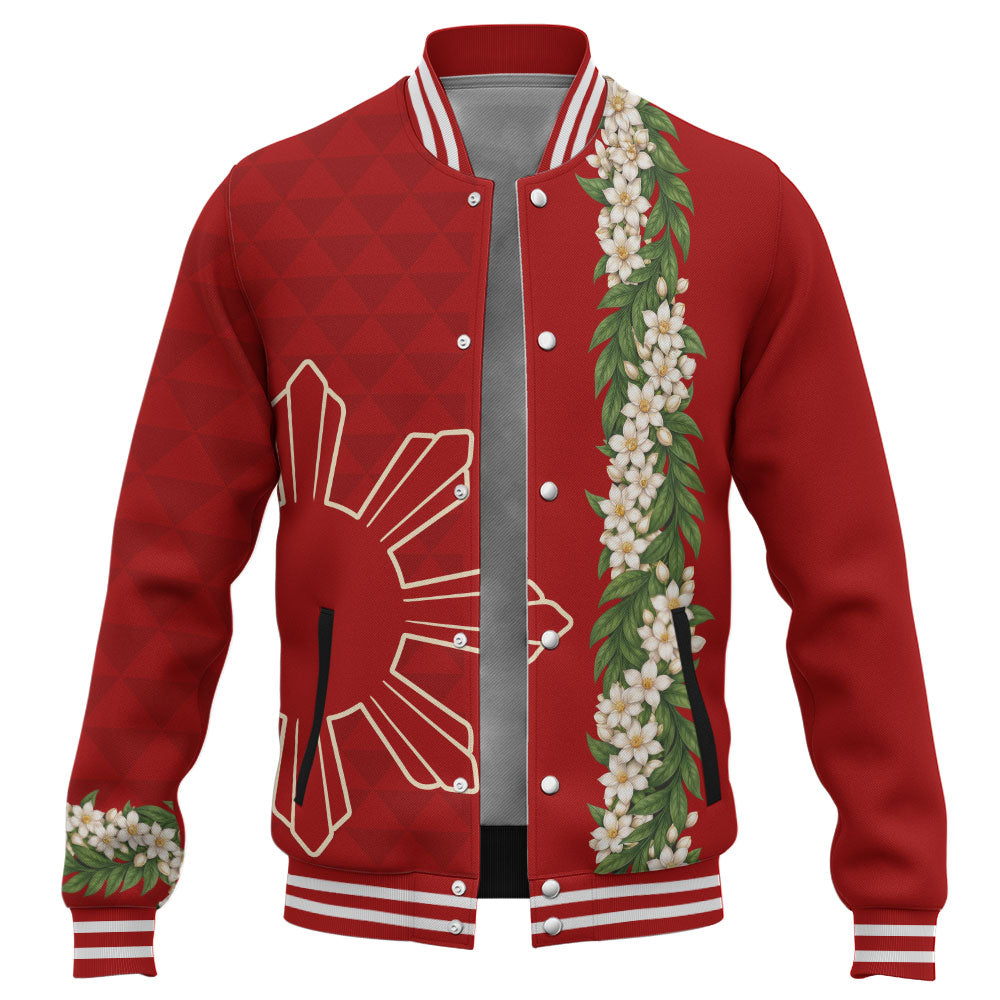Philippines Filipinos Baseball Jacket Sampaguita Flower Sun Pattern Island Style