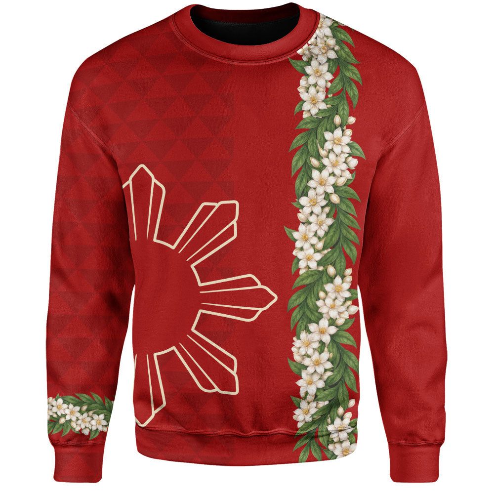 Philippines Filipinos Sweatshirt Sampaguita Flower Sun Pattern Island Style